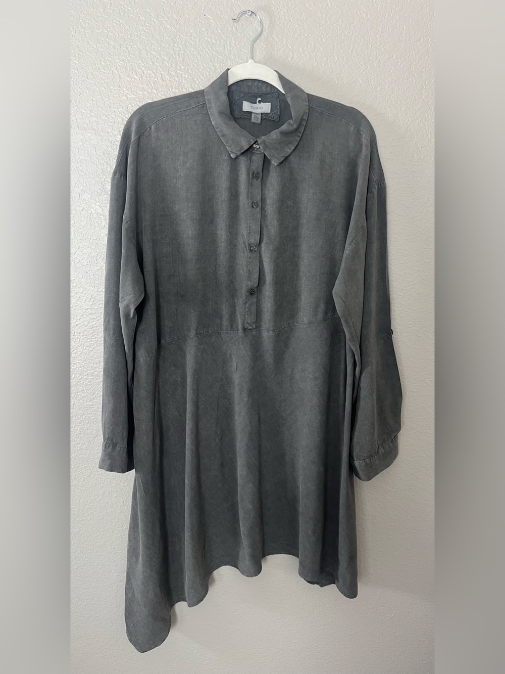 Cupio Casual Button-Down Gray Tunic Top Sz XL Bohemian Cottage Core Chic TC0572